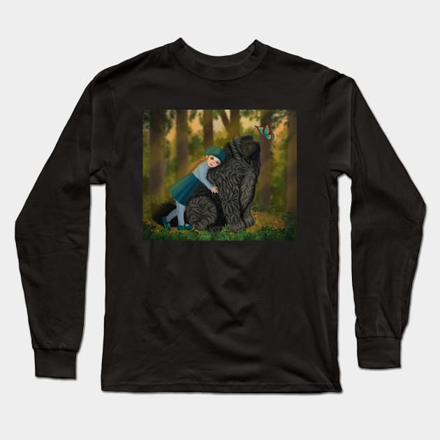 Friendship of a girl and Newfoundland dog Long Sleeve T-Shirt by Athikan